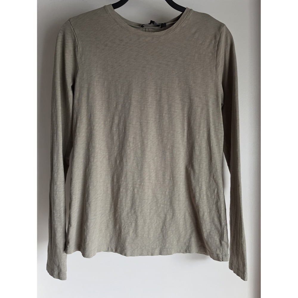 Theory Womens Long Sleeve T-Shirt M Beige Crew Neck Cotton Minimalist Top
